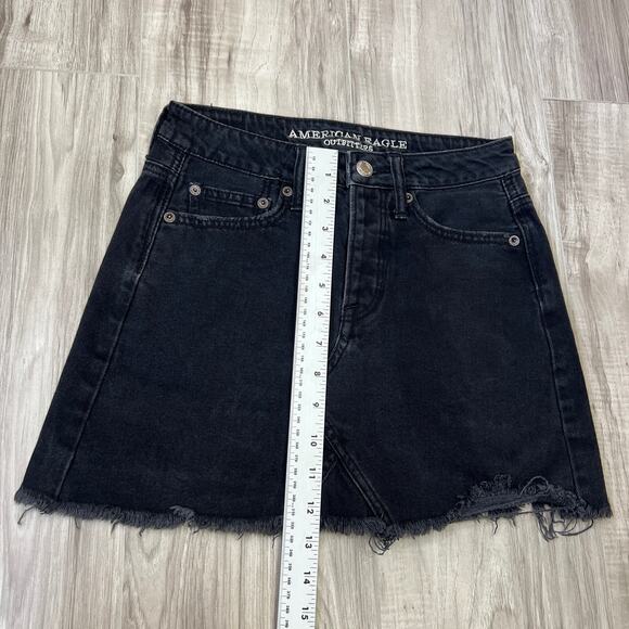 American Eagle Black Jean Denim Cut off Mini Skirt size Button Fly 00 - Picture 5 of 8
